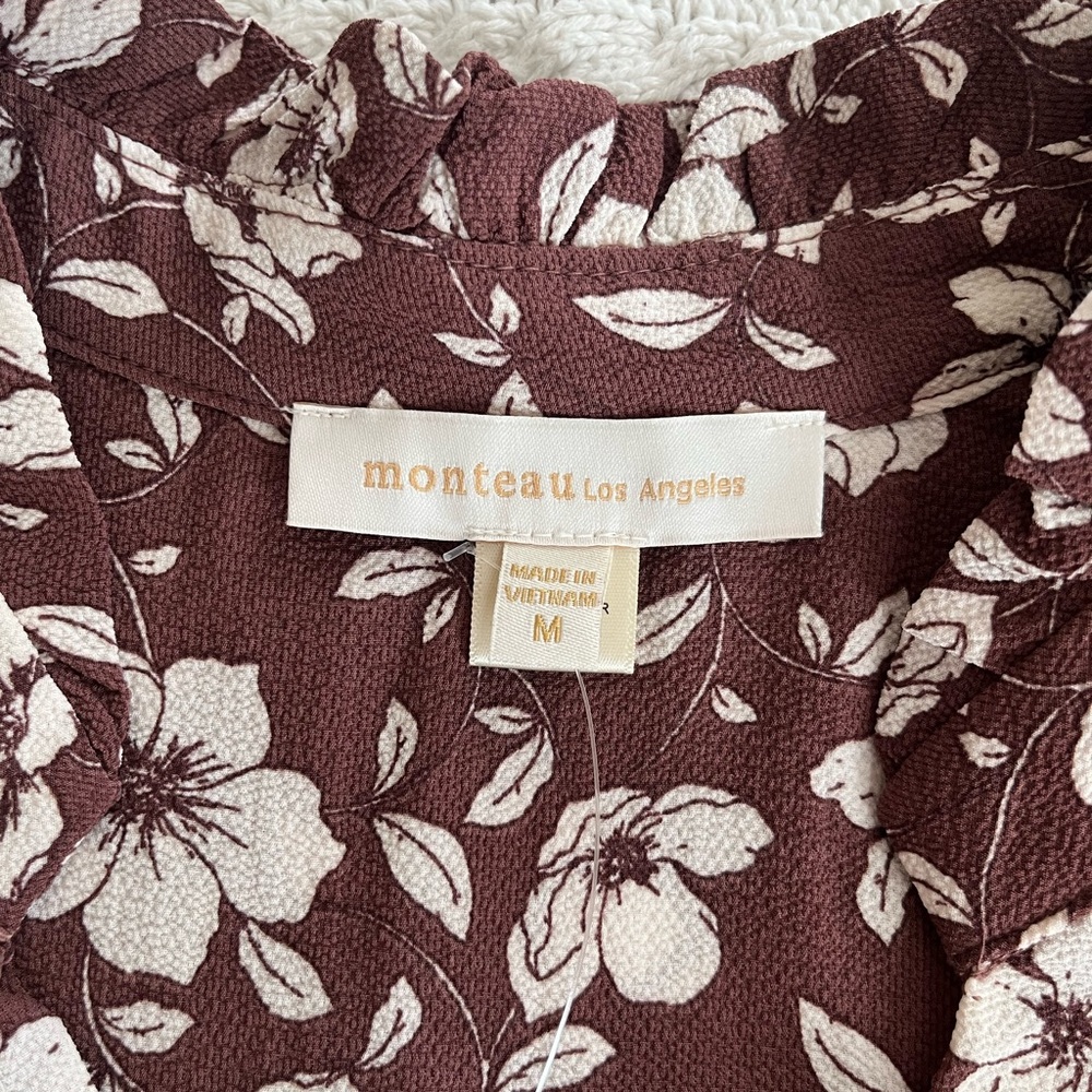 New! Monteau Floral Wrap Blouse Elastic Waist Women’s Size Medium - Picture 13 of 16
